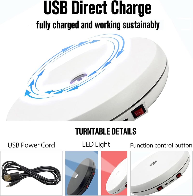 JAYEGT Motorized Rotating Display Stand with LED Light , 10 inch /55lbs Load, 360 Degree Electronic Turntable Display Stand for Photography Products Shows, Jewelry, Watch, 3D Models, Cake (White) - Image 5